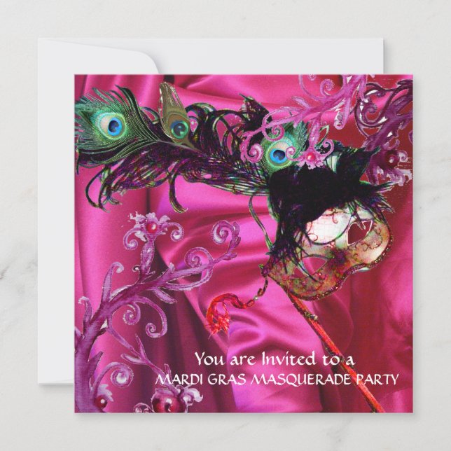 INVITATION FÊTE DU MARDI GRAS AU BAL DES MASQUES, TISSU DE SO (Devant)