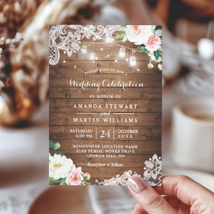 Invitation Fête du Mariage à cordes florales rustiques