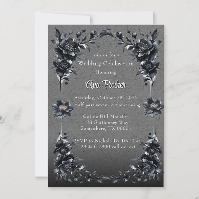 Invitation Fête du Mariage de la frontière gothique noir (Devant)