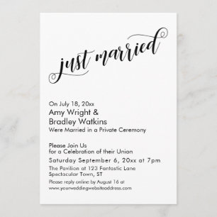 Invitation Fête du Mariage de la poste de script juste marié