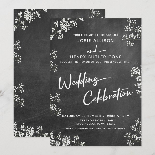 Invitation Fête du Mariage de la respiration de Chalkboard po (Devant / Derrière)
