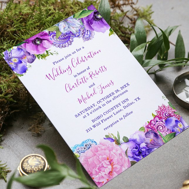 Invitation Fête du Mariage Floral Purple Paisley (Créateur téléchargé)