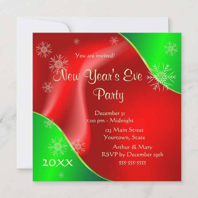 Invitation Fête du Nouvel An 2020 en rouge et vert (Devant)