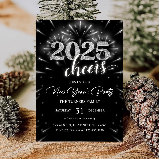 Invitation Fête du Nouvel An 2025 Argent moderne (Créateur téléchargé)