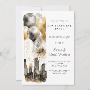Invitation Fête du Nouvel An 2025 Gold Parties scintillant Ba