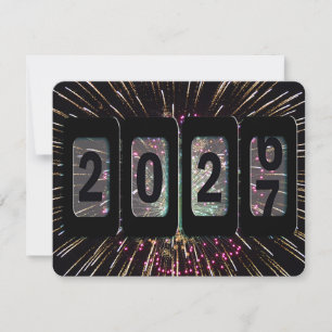 Invitation Fête du Nouvel An 2027 Odomètre et Feux d'Artifice