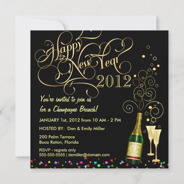 Invitation Fête du Nouvel An - Brunch au Champagne (Devant)