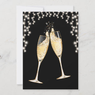 Invitation Fête du Nouvel An Champagne String Lights