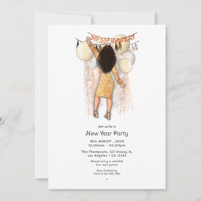 Invitation Fête du Nouvel An Chic Sip Sip Hourra (Devant)