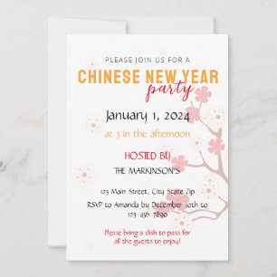 Invitation Fête du Nouvel An chinois sous les fleurs de ceris