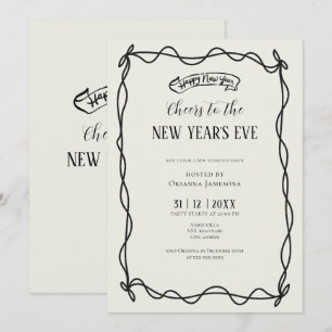 Invitation Fête du Nouvel An Coquette Dessinée à la Main Fant