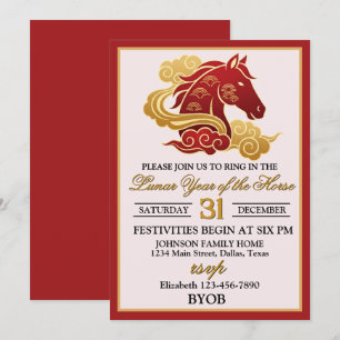 Invitation Fête du Nouvel An de l'année lunaire du Cheval