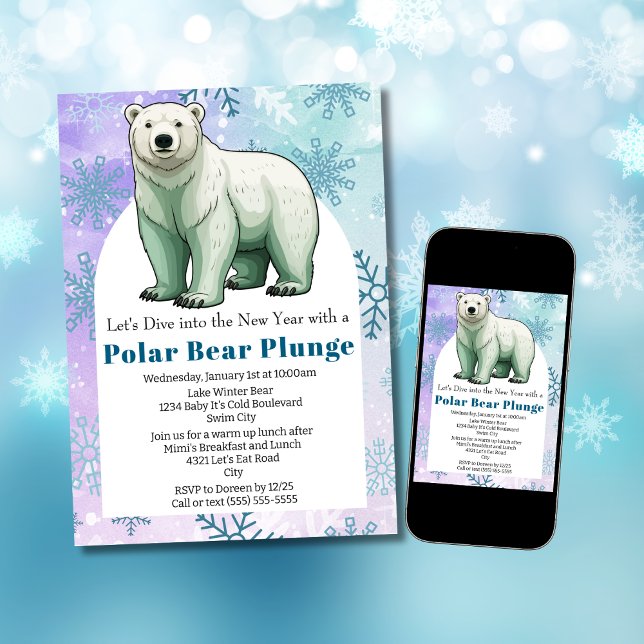 Invitation Fête du Nouvel An de l'ours polaire moderne plonge (Créateur téléchargé)