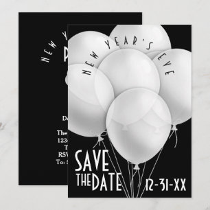 Invitation Fête du Nouvel An des Ballons blancs élégants