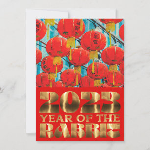 Invitation Fête du Nouvel An du Lapin d'Eau Chinois Rouge Or