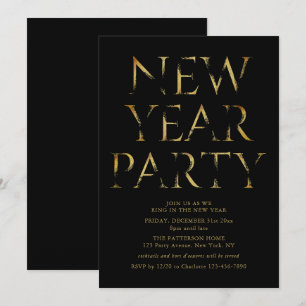 Invitation Fête du Nouvel An Noir Élégant et Or