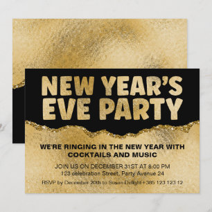 Invitation Fête du Nouvel An pour la Texture de Foil Noir et 