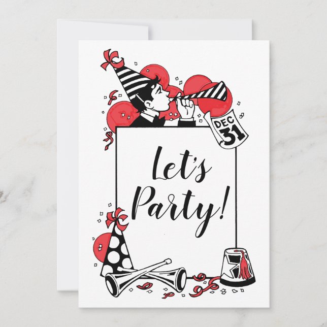 Invitation Fête du Nouvel An rétro Fêtons-nous (Devant)