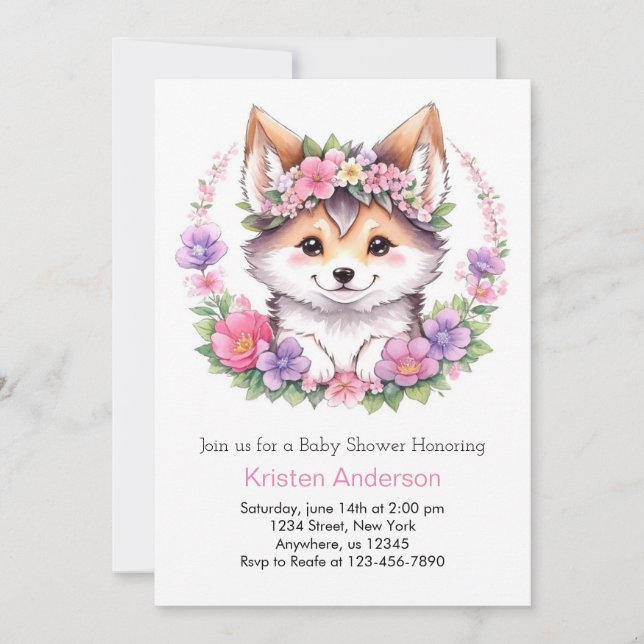 Invitation Fête du pack Wolf : Baby shower fille (Devant)