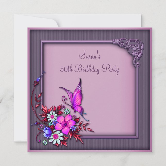 Invitation Fête du papillon féminin 50e anniversaire (Devant)
