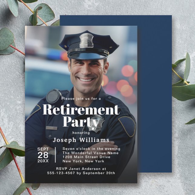 Invitation Fête du Parti de la retraite photo de la police (Available in both printed and instant download digital formats.)