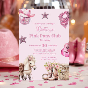 Invitation Fête du Pony Party Pony Cowgirl rose