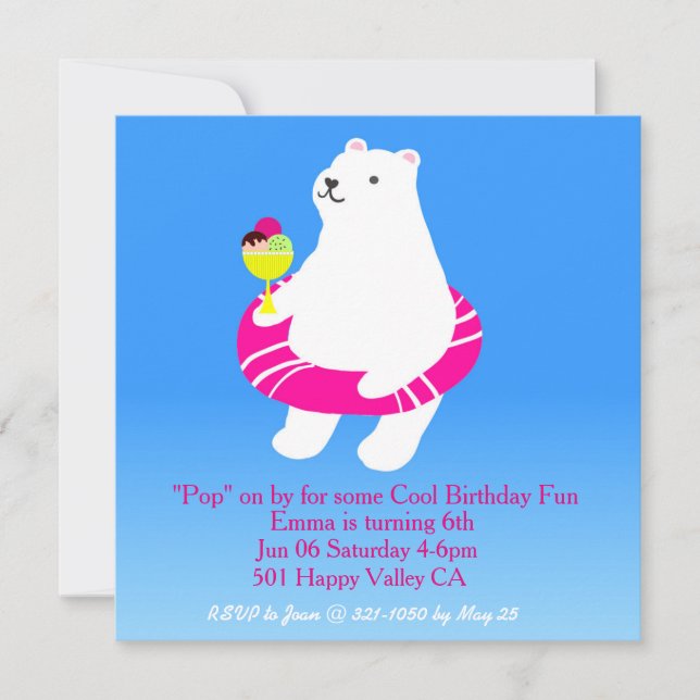 Invitation Fête du pool d'ours polaires (Devant)