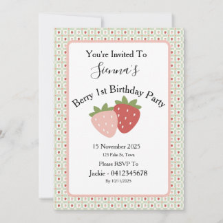 Invitation Fête du premier anniversaire à carreaux avec des f
