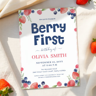 Invitation Fête du premier anniversaire de bébé fraise à l'aq