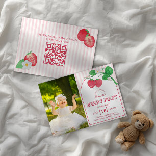 Invitation Fête du premier anniversaire de la fraise rose ray
