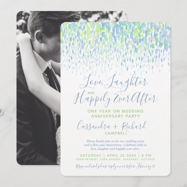 Invitation Fête du premier anniversaire de mariage et pour to (Devant / Derrière)