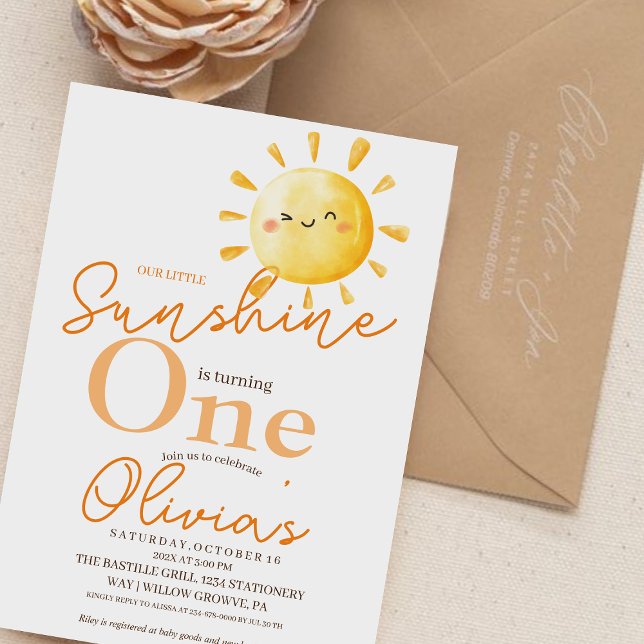 Invitation Fête du premier anniversaire de Sunshine Rustique  (Créateur téléchargé)