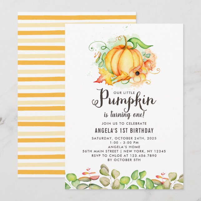 Invitation Fête du premier anniversaire du petit Citrouille (Devant / Derrière)