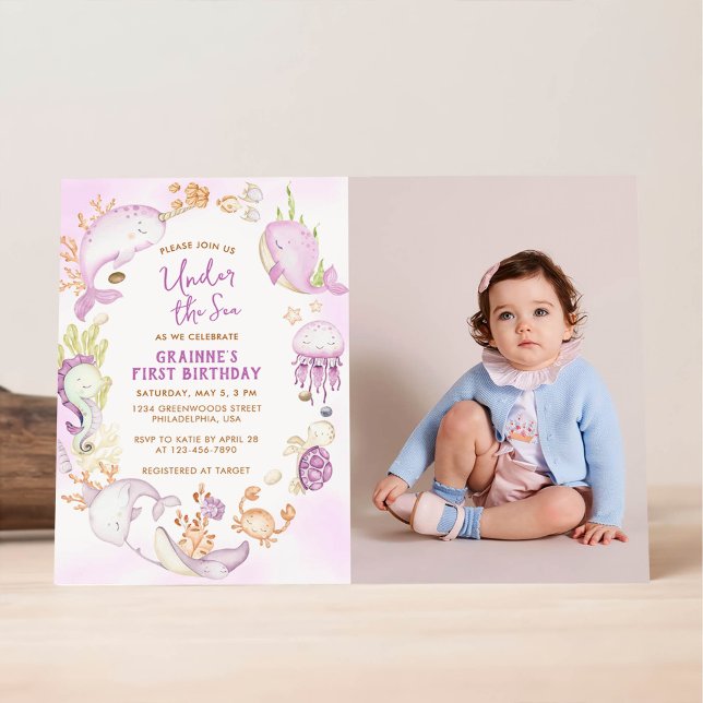 Invitation Fête du premier anniversaire fille rose sous la me (Créateur téléchargé)