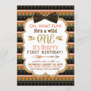 Invitation Fête du premier anniversaire garçons boho tribal