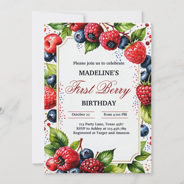 Invitation Fête du premier anniversaire Strawberry Raspberry  (Devant)
