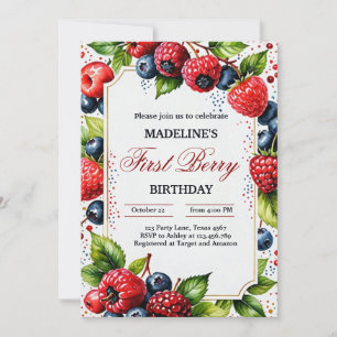 Invitation Fête du premier anniversaire Strawberry Raspberry 