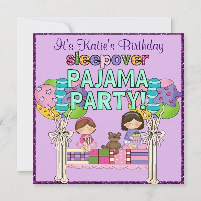 Invitation Fête du pyjama d'anniversaire (Devant)