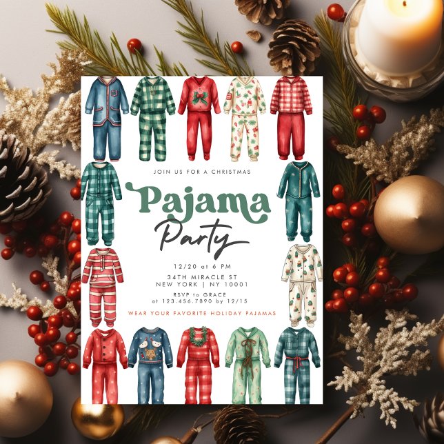 Invitation Fête du pyjama de Noël Fête des enfants (Christmas Pajama Party Invitation)