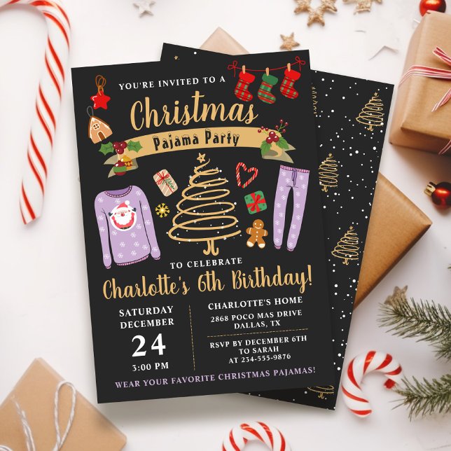Invitation Fête du pyjama de Noël Filles Dormir Anniversaire (Créateur téléchargé)