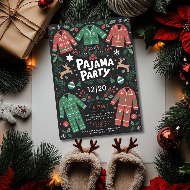 Invitation Fête du pyjama de Noël Soirée pour enfants amusant (Créateur téléchargé)