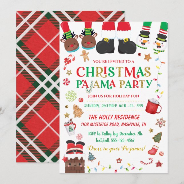 Invitation Fête du pyjama de Noël Stwood (Devant / Derrière)