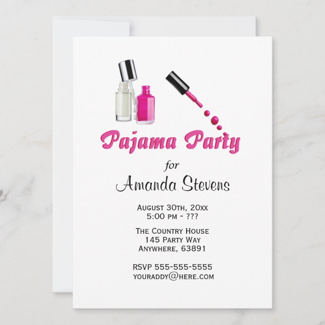 Invitation Fête du pyjama Filles uniques Anniversaire (Devant)