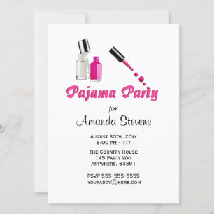 Invitation Fête du pyjama Filles uniques Anniversaire
