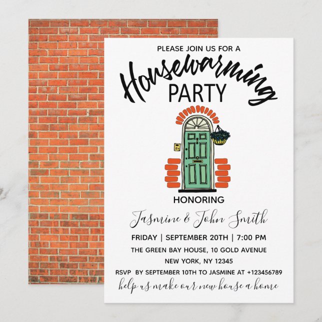 Invitation Fête du réchauffement de la maison en briques roug (Devant / Derrière)