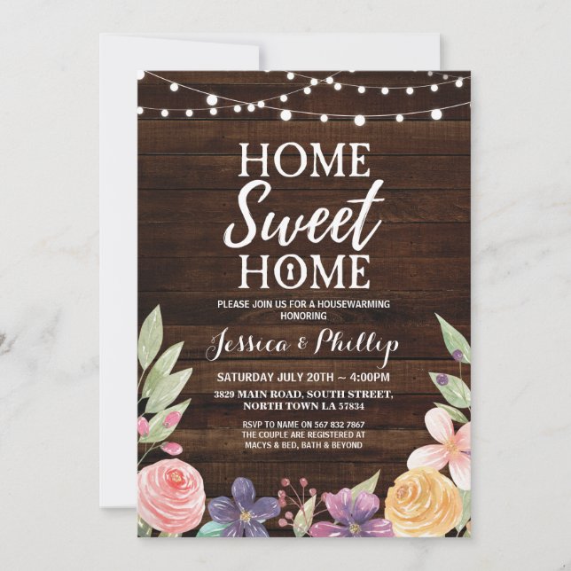 Invitation Fête du réchauffement du foyer Wood Rustic New Hom (Devant)