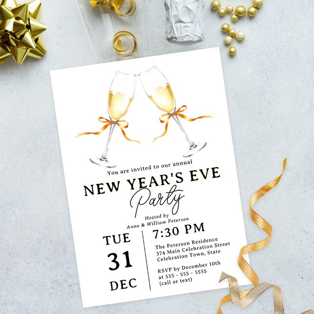 Invitation Fête du réveillon du Nouvel An avec lunettes de ch (Créateur téléchargé)