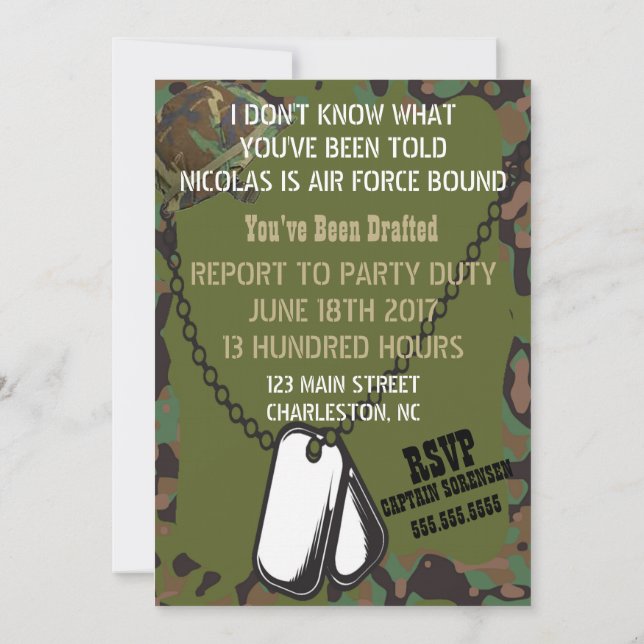 Invitation Fête du Soldat Joe Camouflage (Dos)