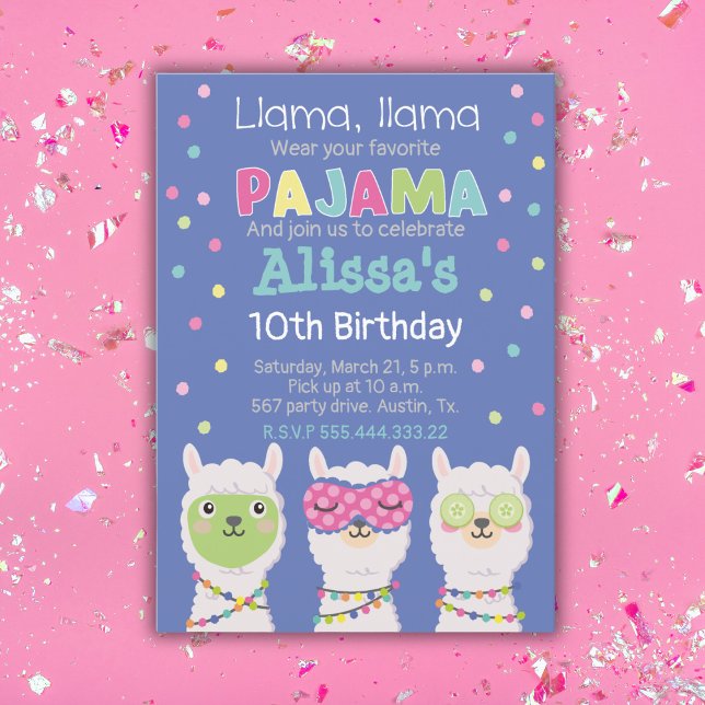 Invitation fête du spa llama, fête du pyjama (Créateur téléchargé)