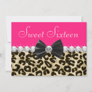 Invitation Fête du Sweet sixteen léopard rose chaud